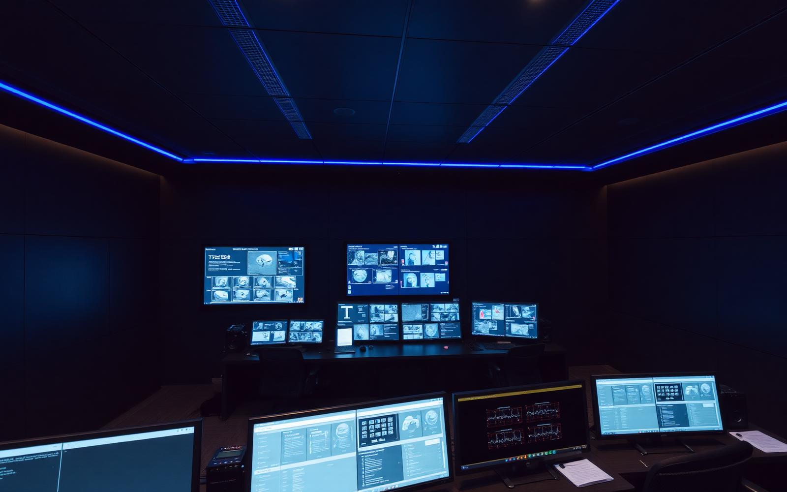 Sala de operação e monitoramento de segurança eletrônica